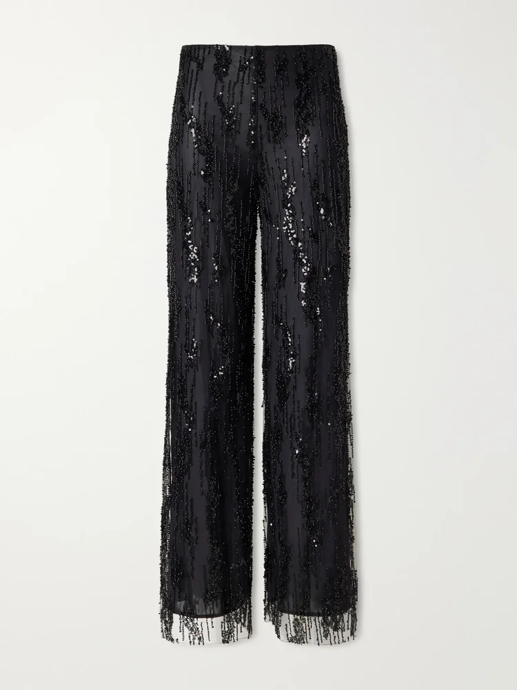 Jayden sequin-trimmed organza wide-leg pants