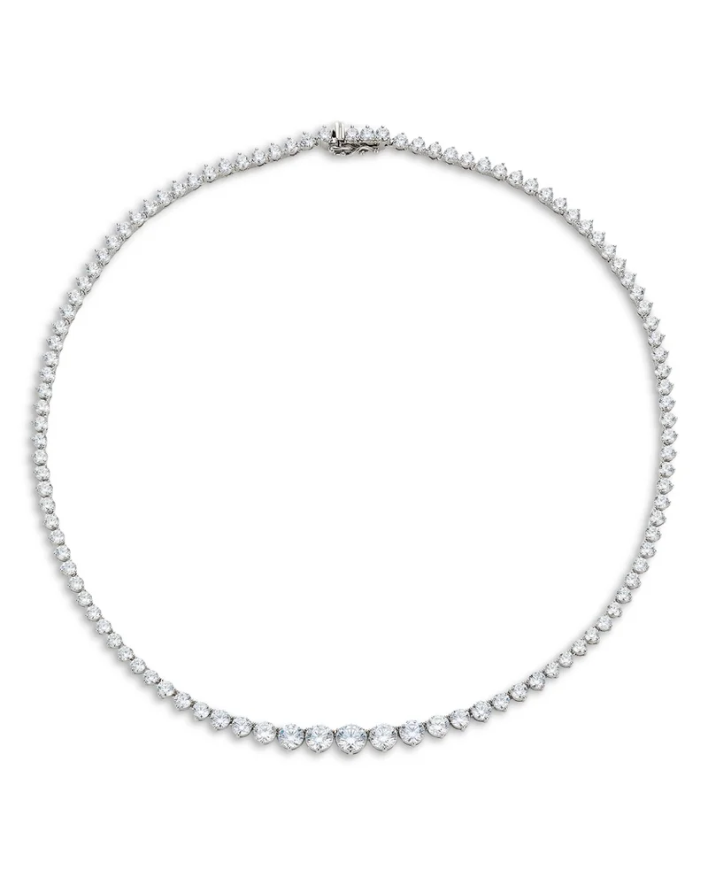 Graduated Cubic Zirconia Tennis Necklace, 16"