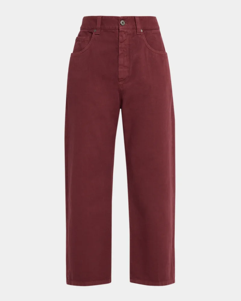 Dyed Cotton-Twill Relaxed-Leg Ankle Pants
