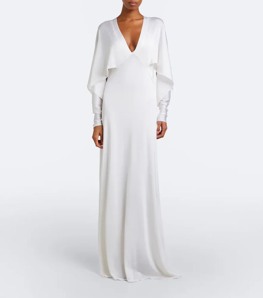 Draped caped silk gown
