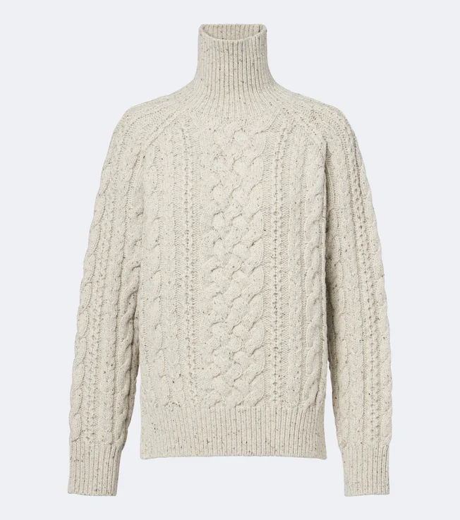 Cable-knit wool turtleneck sweater