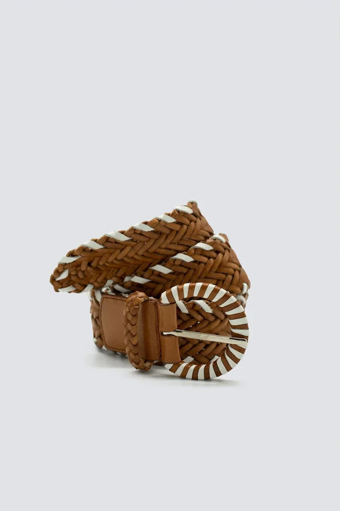 16 Ply Handwoven Belt in Tan and White
