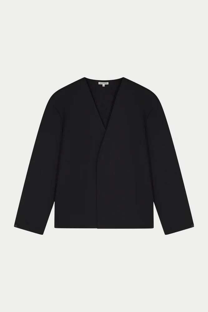 LASER CUT EMBLEM LONG SLEEVE SHIRT - BLACK