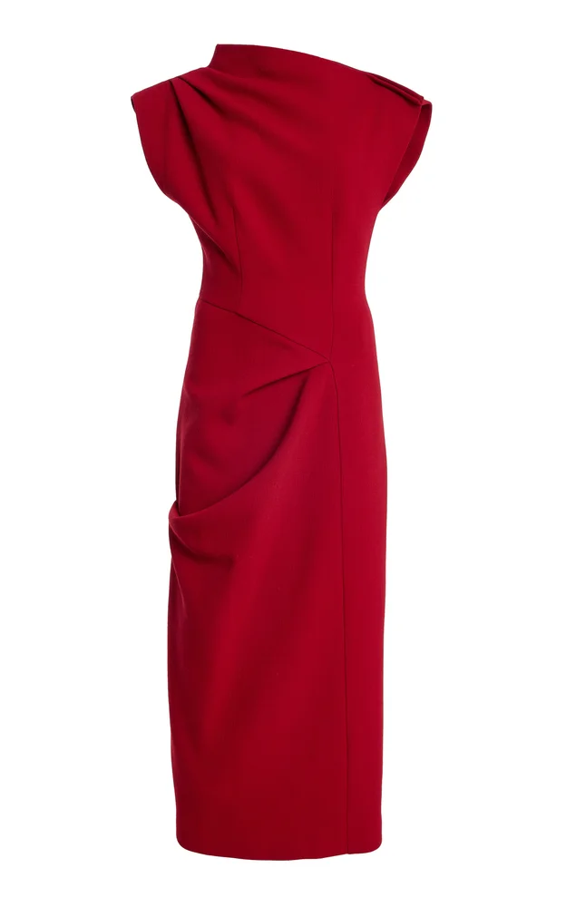 Asymmetric Wool-Blend Midi Dress