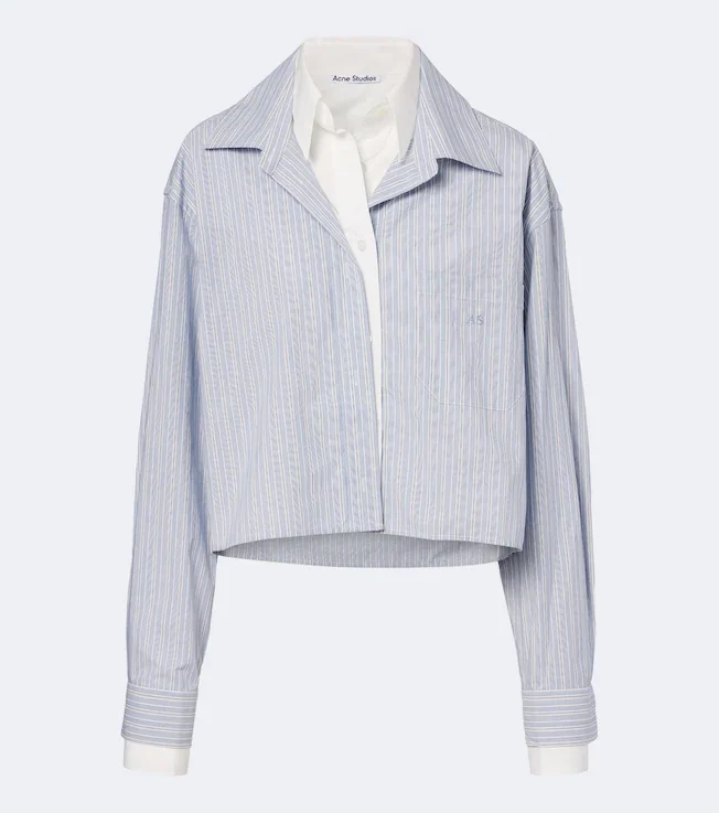 Striped cropped cotton poplin shirt