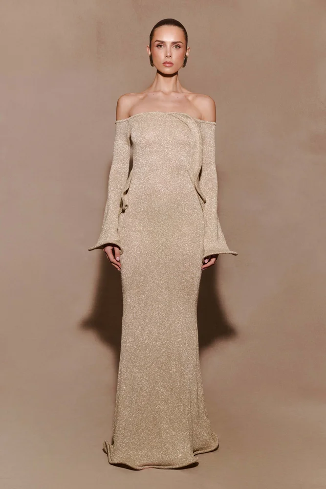Sandrine - Lurex Knit Maxi Dress - Gold