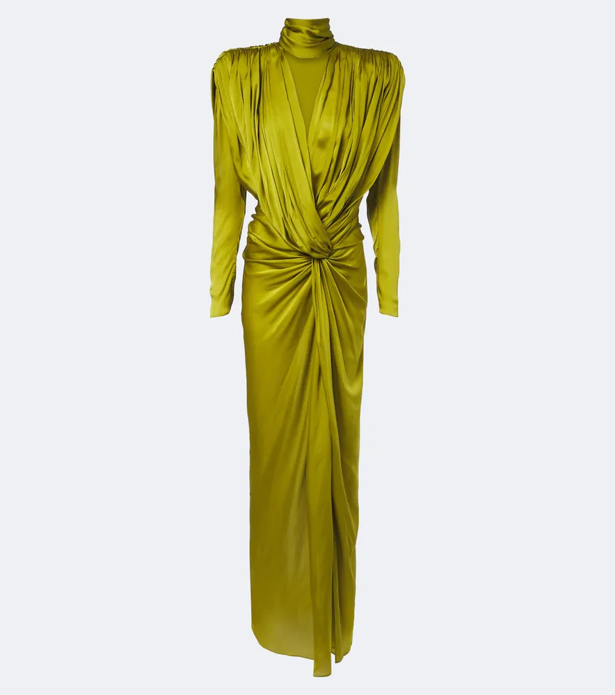 Draped silk satin maxi dress