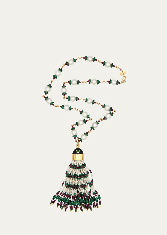 Gold Chain and Charm Tassel Necklace