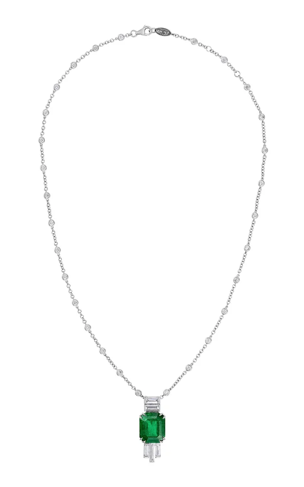 Exclusive 18k White Gold Emerald, Diamond Joaillerie Pendant