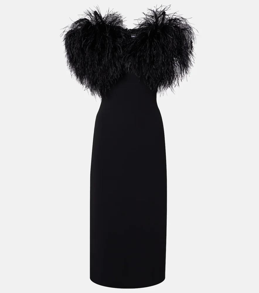 Feather-Trimmed Cocktail Dress