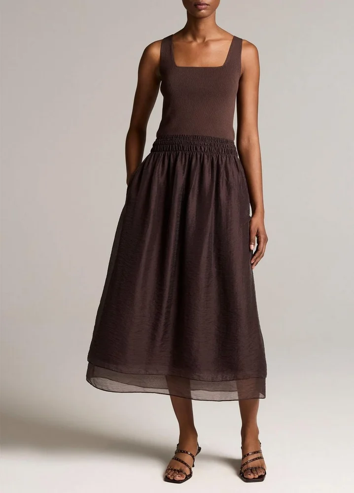 Square-Neck Mixed-Media Dress