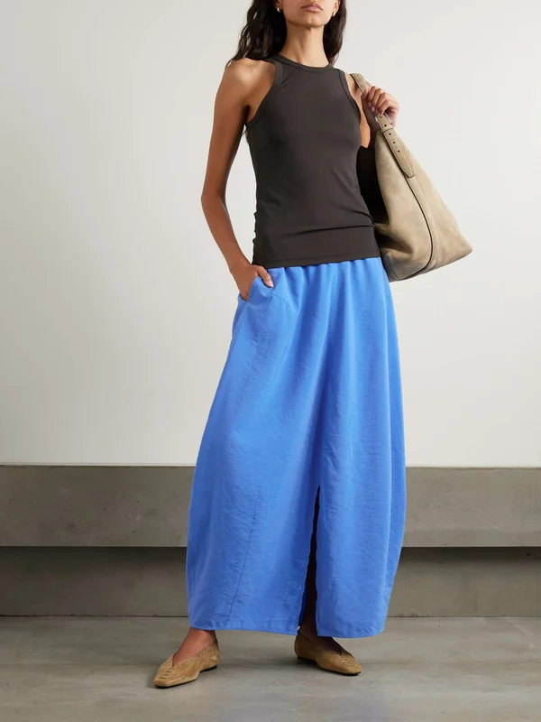 Smocked Silk Maxi Skirt