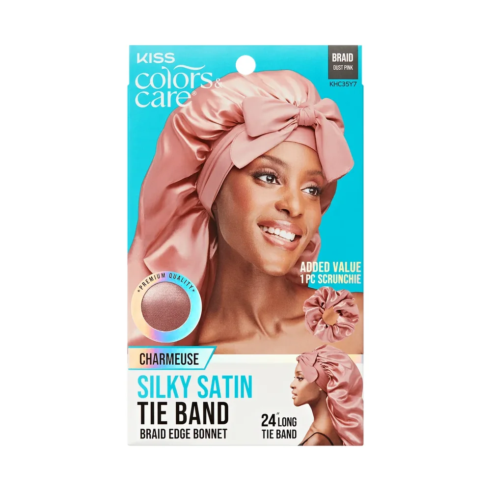 Colors & Care Silky Satin Tie Band Braid Edge Bonnet - Dust Pink