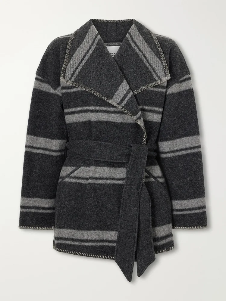 Brea belted striped knitted coat
