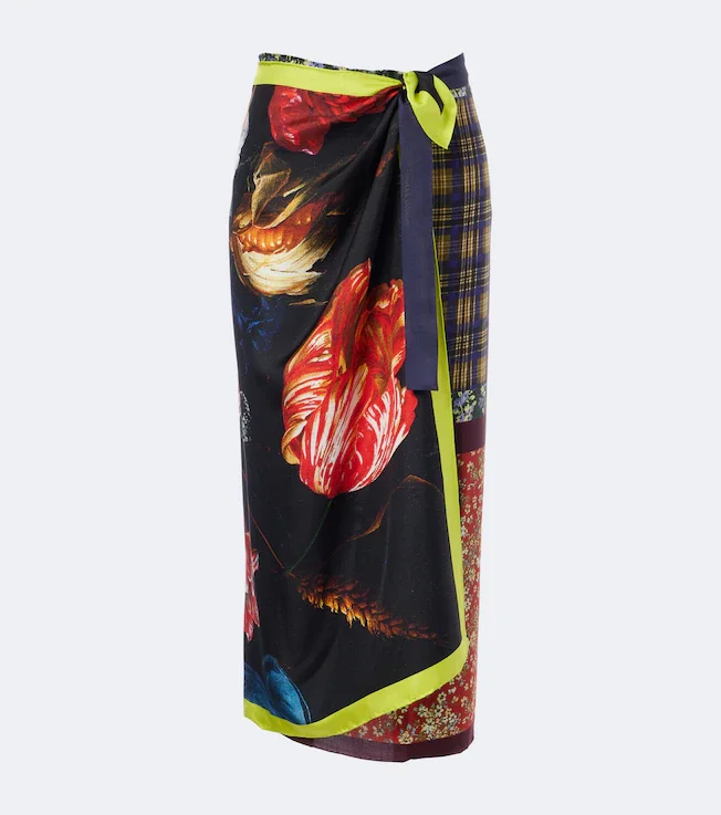 Printed silk wrap skirt