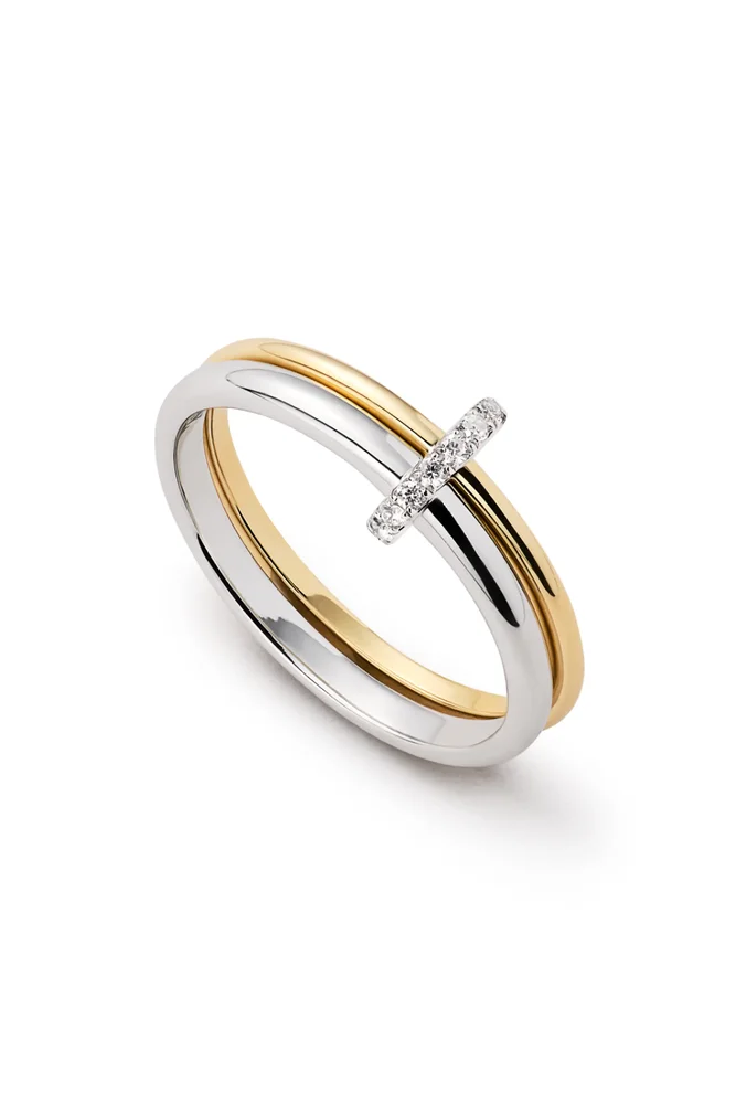 Solid Yellow Gold Two Tone Diamond Link Ring