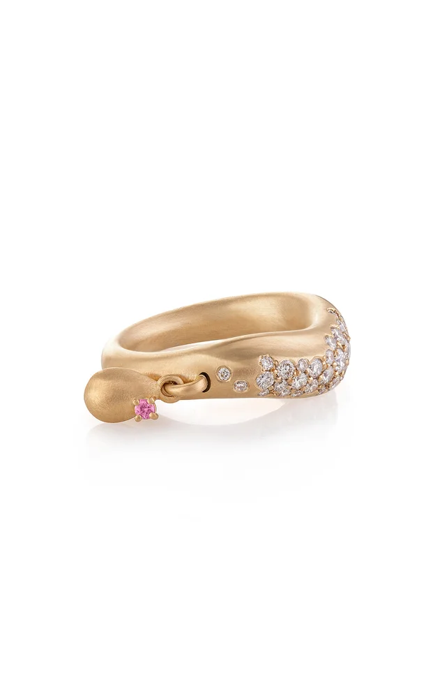 Wave of Joy 18K Yellow Gold Diamond and Pink Sapphire Ring