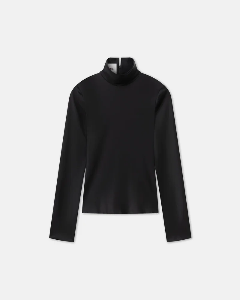 Eva - Slip Satin Turtleneck Top - Black