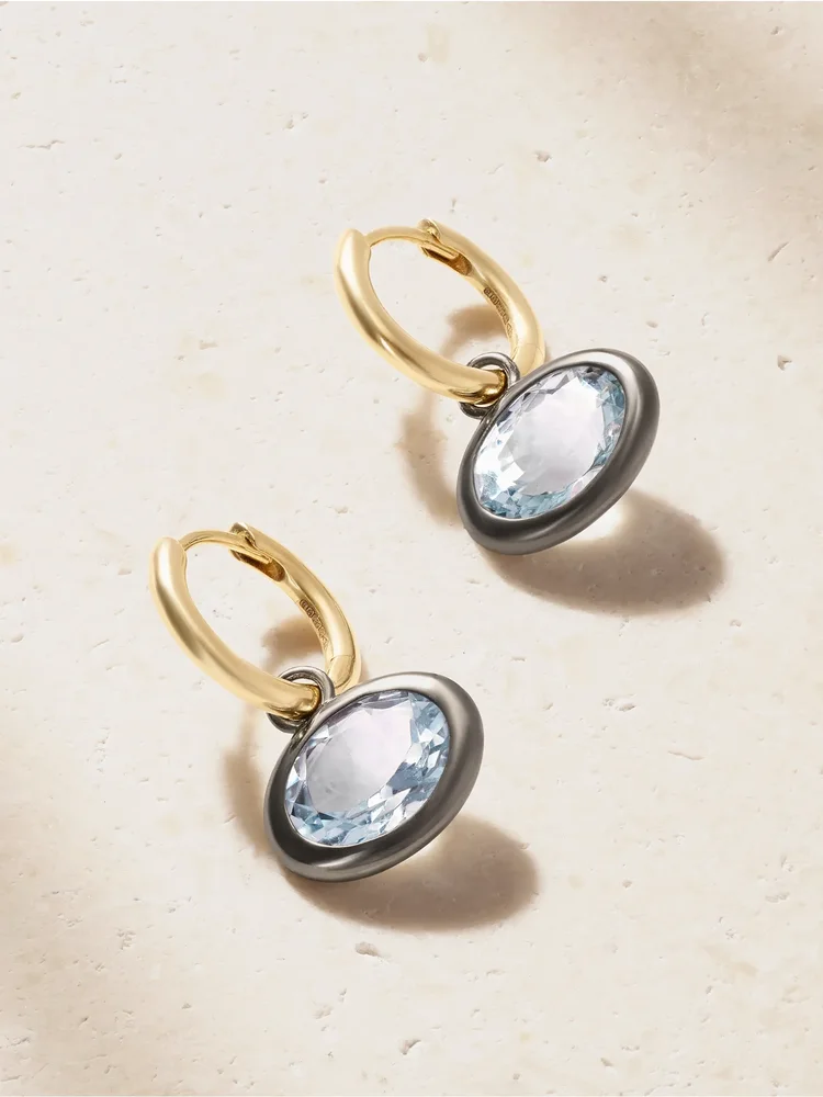 XL Orbit 14-karat recycled gold, rhodium and aquamarine earrings