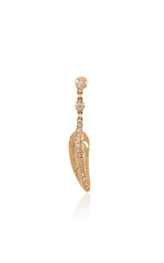 14k Yellow Gold 2 Sophia Dia + Pave Mini Feather Drop Stud
