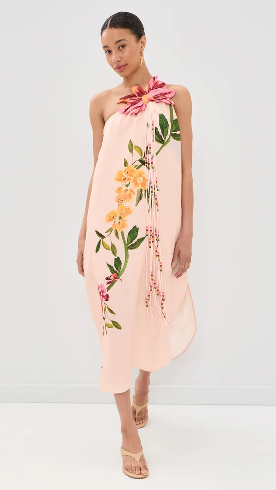 Garden Terrace One Shoulder Linen Maxi Dress