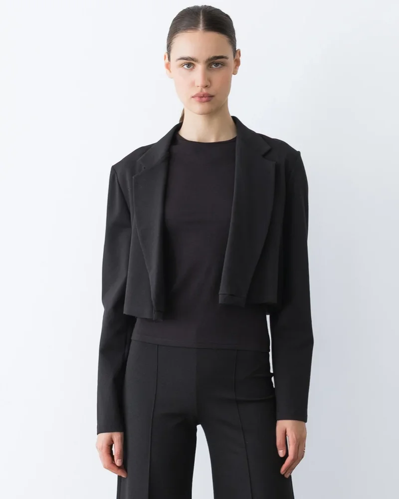 Black Ponte Knit Boxy Blazer