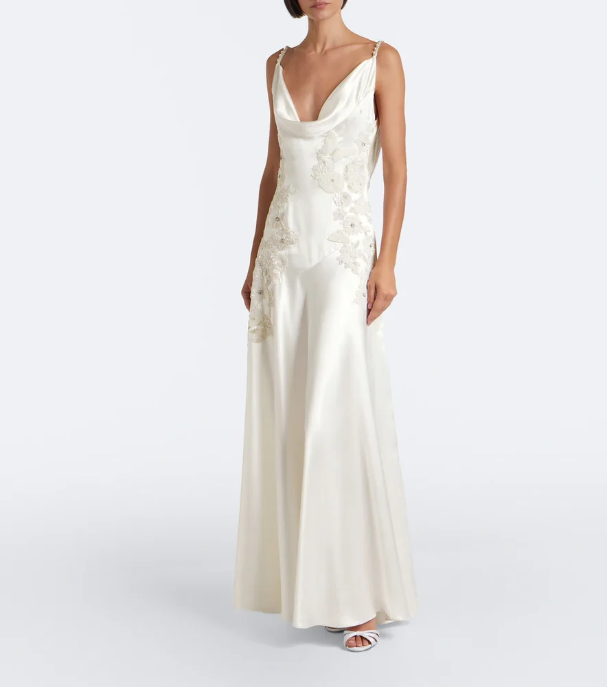 Embellished embroidered silk gown