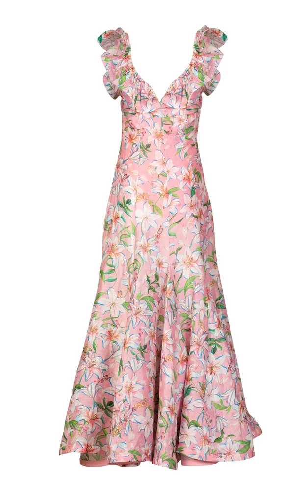 Pink Lily Blossom Linen-Silk Dress