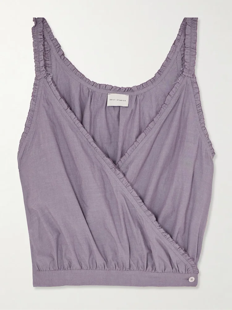 Overlie frayed wrap-effect organic cotton camisole