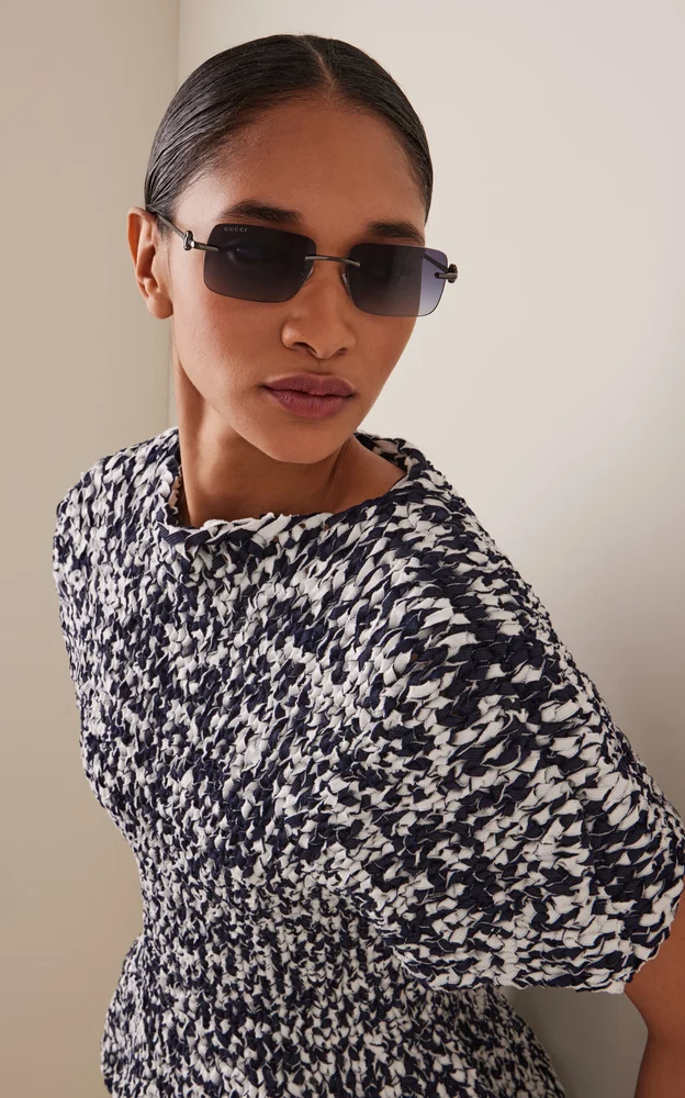 Horsebit Square-Frame Metal Sunglasses