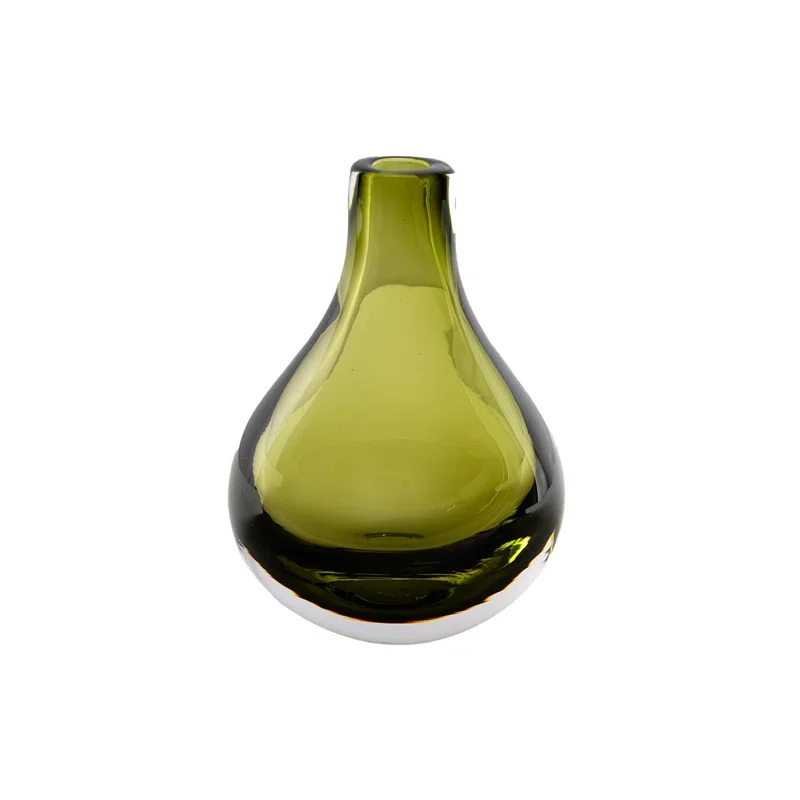 Handblown Olive Green Glass Bud Vase