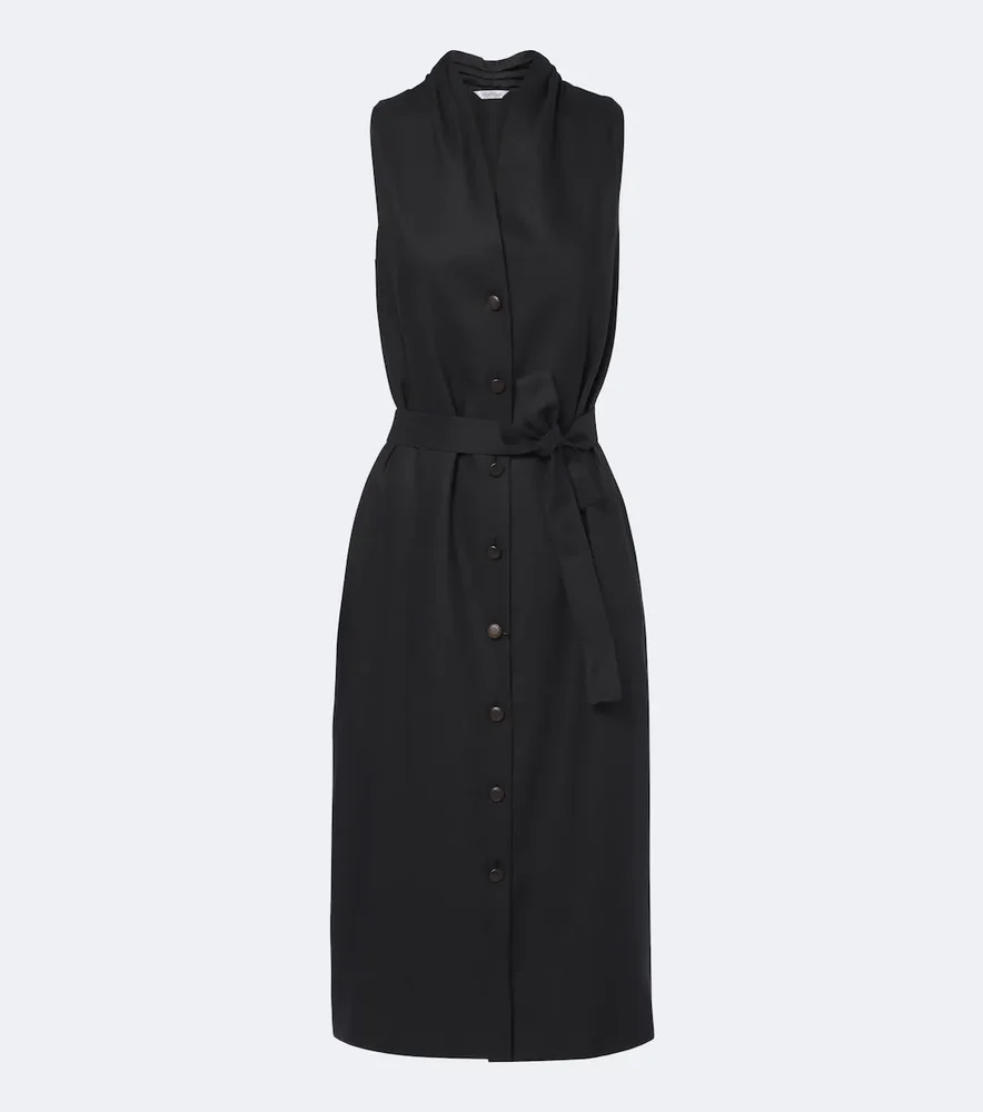 Belted linen and silk midi dress