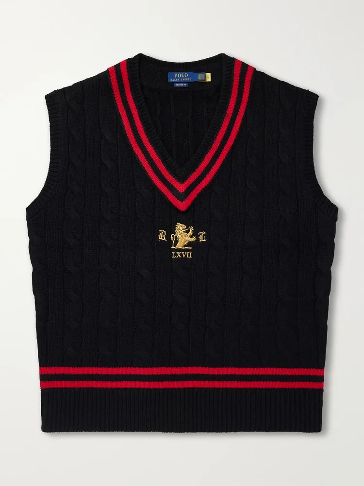 Cable-Knit Embroidered Wool Vest