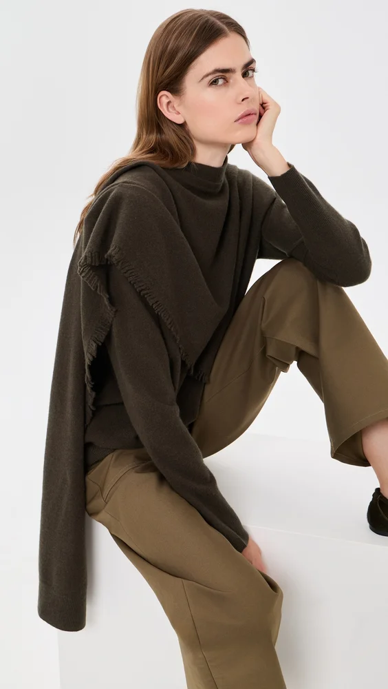 Draped Fringe Scarf Sweater