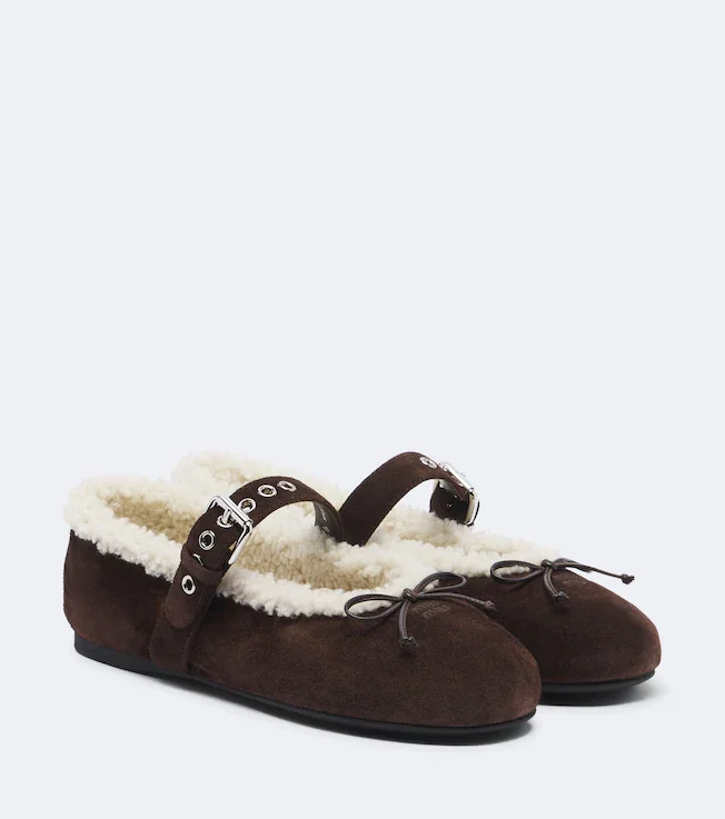 Shearling-lined suede ballet flats