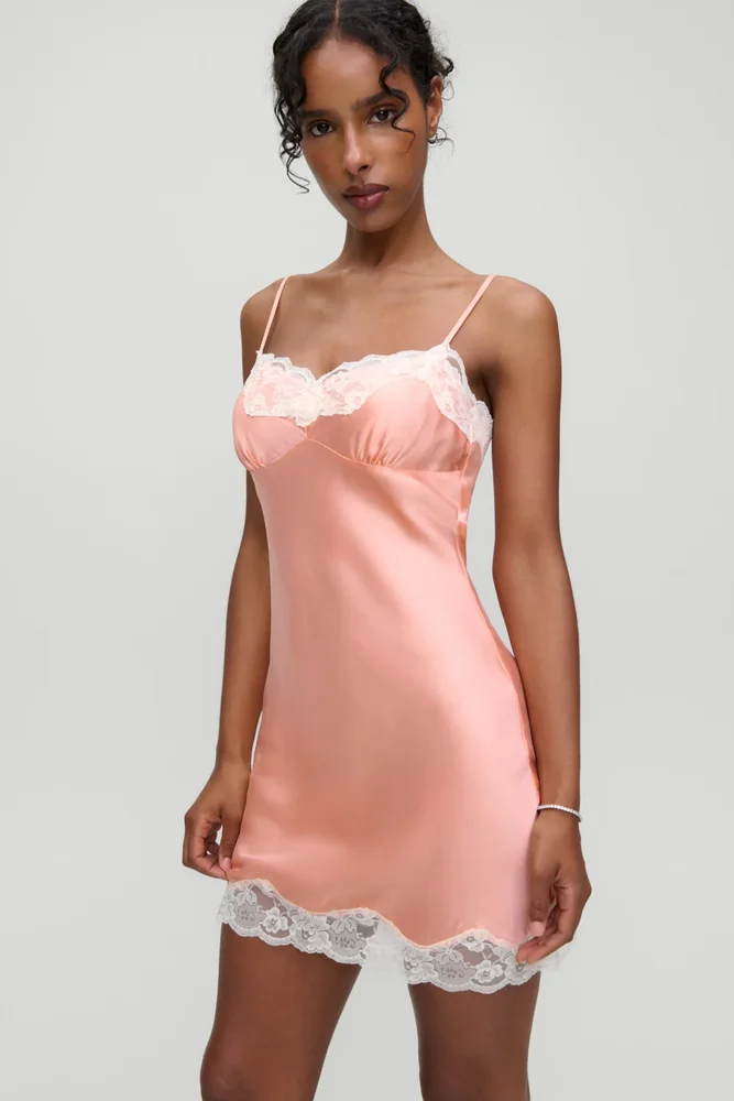 Frankiesbikinis x Devon Lee Carlson Liz Silk Slip Dress - Sunrise Peach