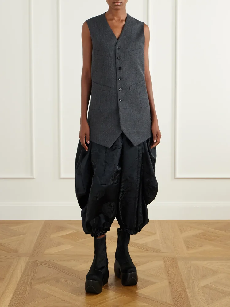 Gathered cropped satin-jacquard wide-leg pants