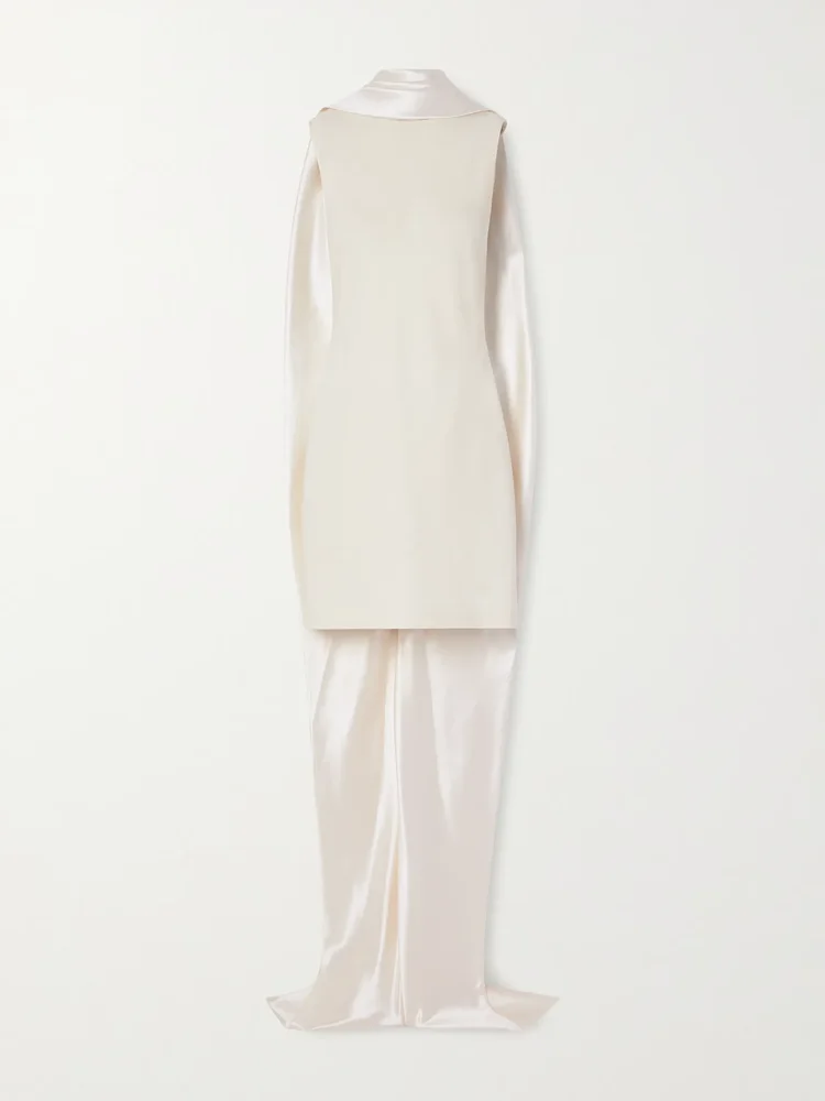 Mimi scarf-detailed silk-blend satin-trimmed wool-blend mini dress