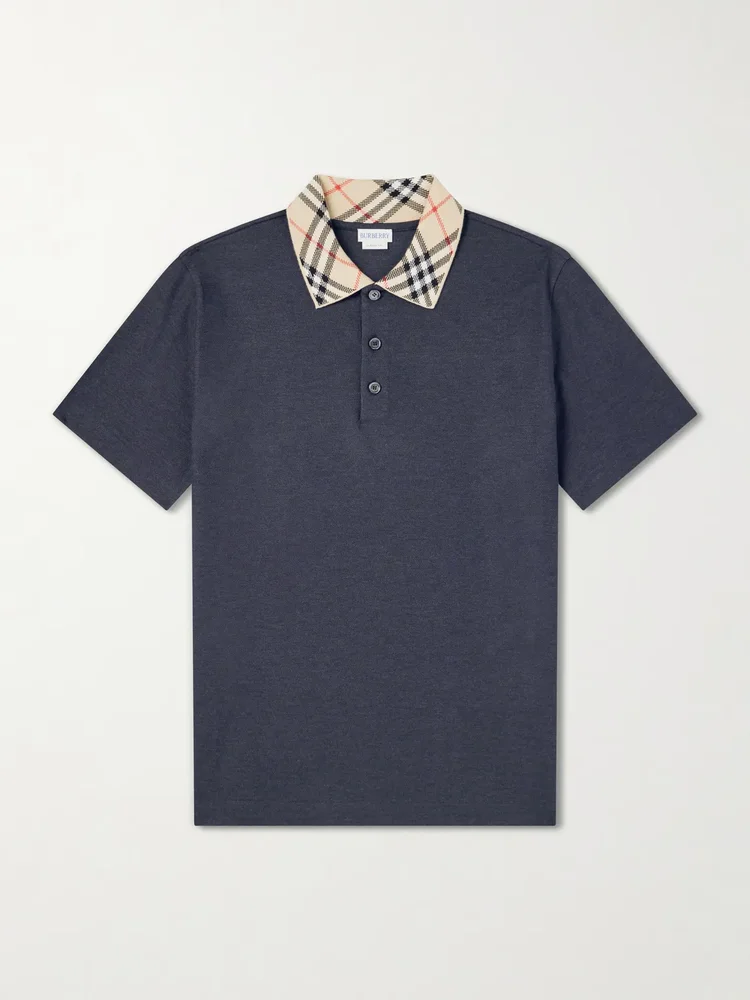 Checked Cotton-Piqué Polo Shirt
