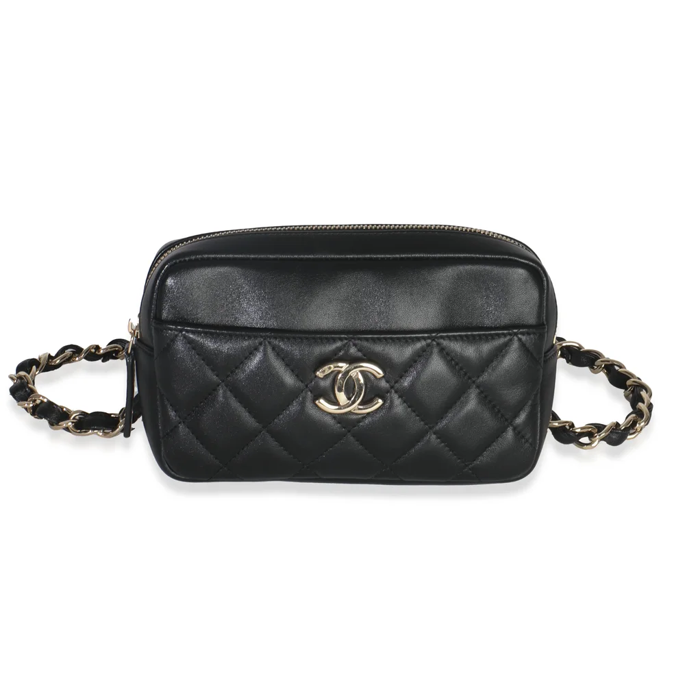 Black Quilted Lambskin Front Pocket Belt Bag