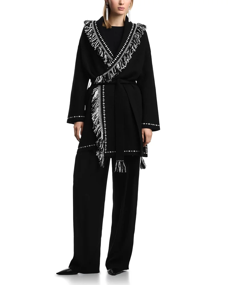 Fringe Hem Tie Belt Cardigan