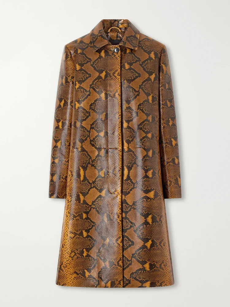 Leticia snake-effect leather coat