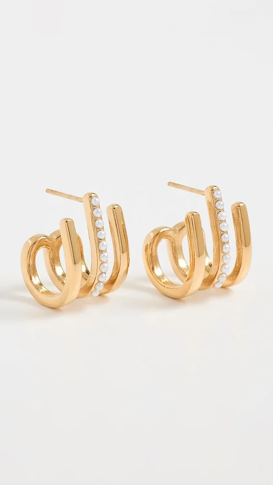 Gold Post Huggie Hoop Earrings