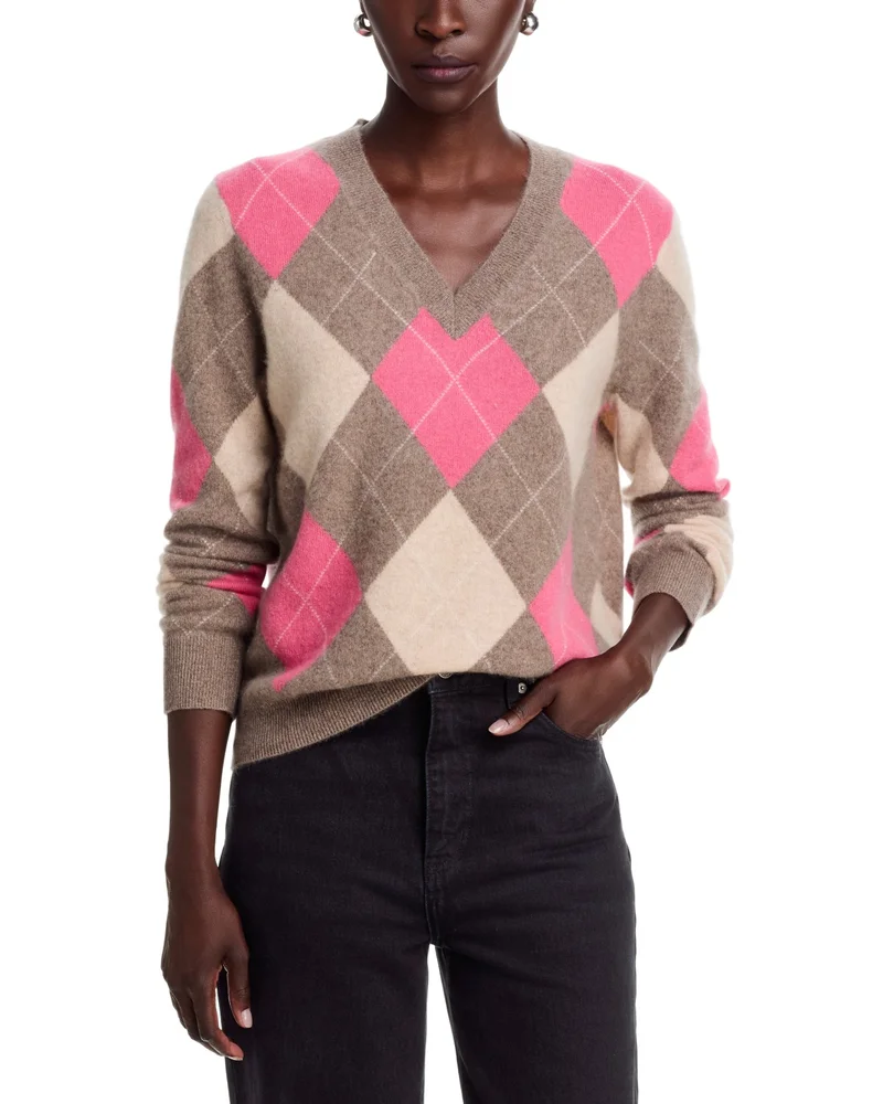 Argyle V Neck Cashmere Sweater - Exclusive