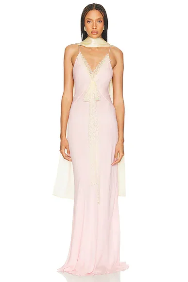 Sheer Georgette Gown With Lace