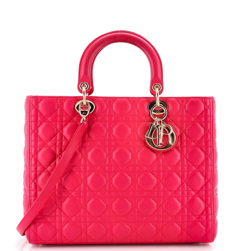 Pre-Owned Lady Dior Bag Cannage Quilt Lambskin Large