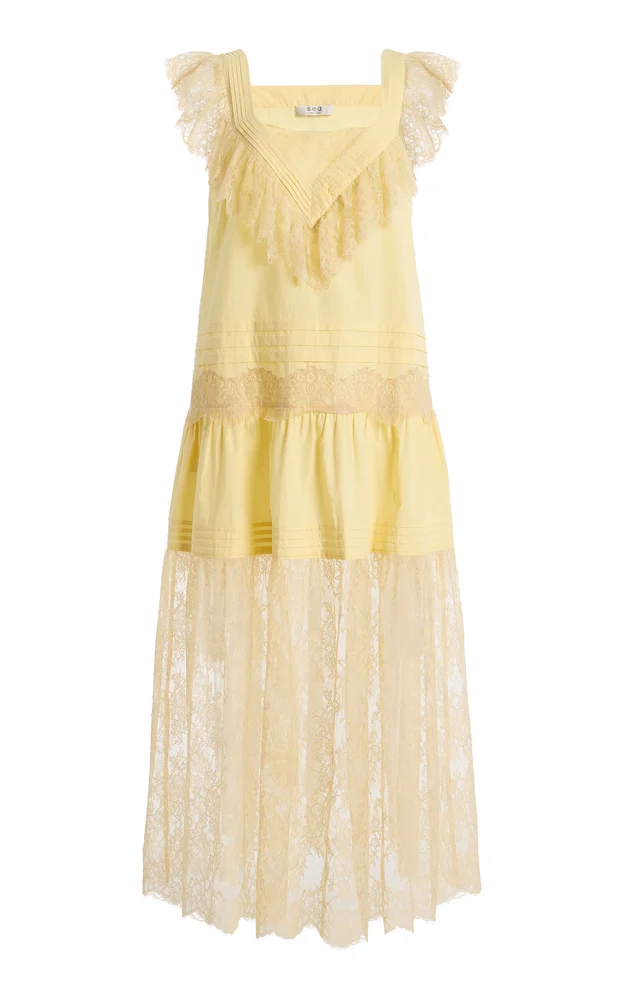 Hilda Pleated Lace Midi Dress