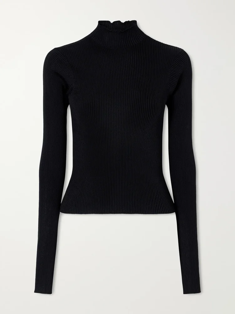 Ribbed silk turtleneck sweater