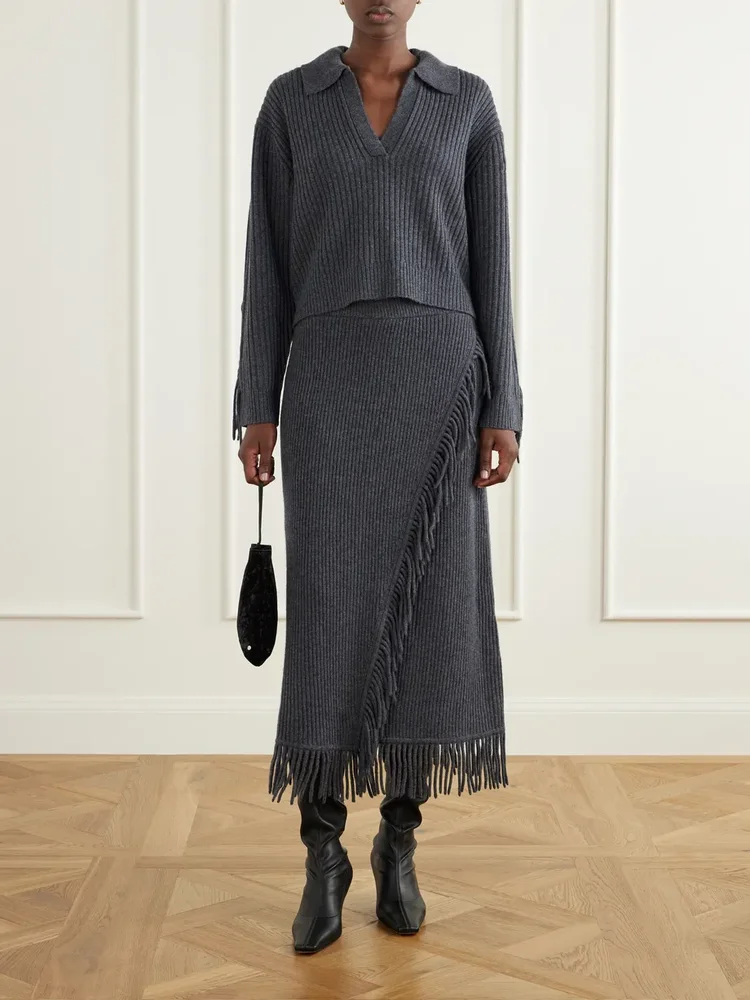 Casey draped wool and cashmere-blend skirt