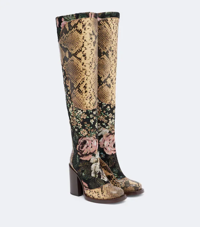 Patchwork leather over-the-knee boots
